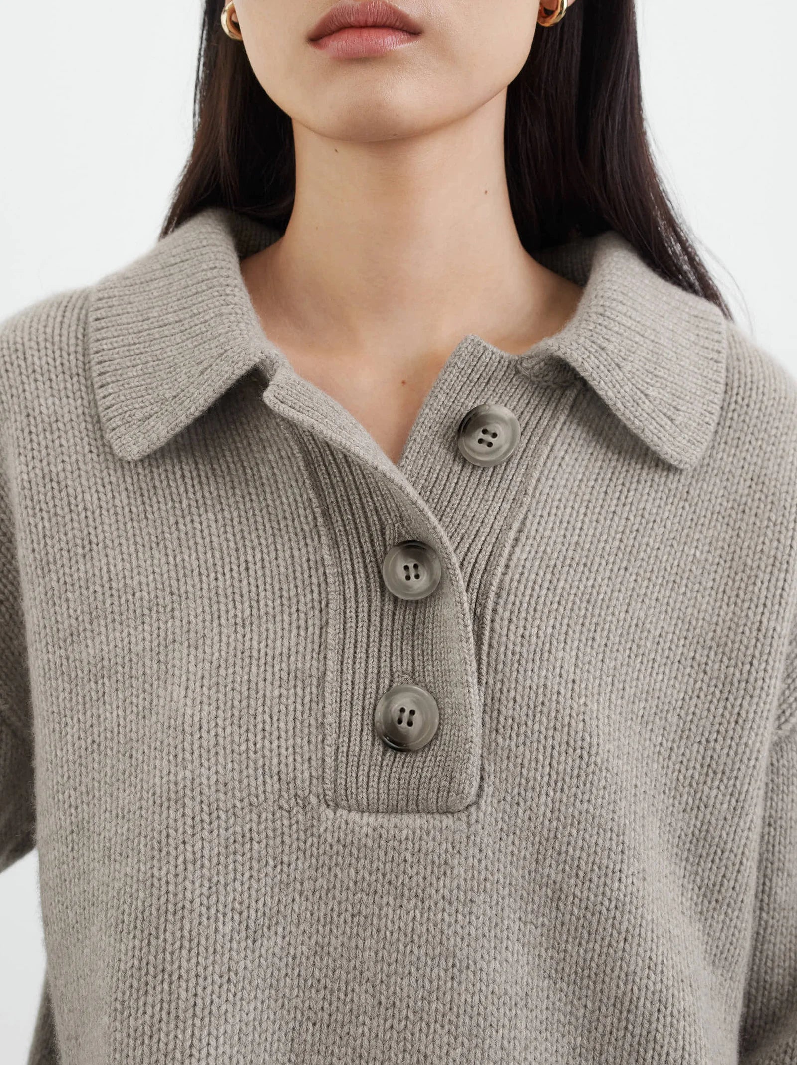 Button Collar Sweater in Greige