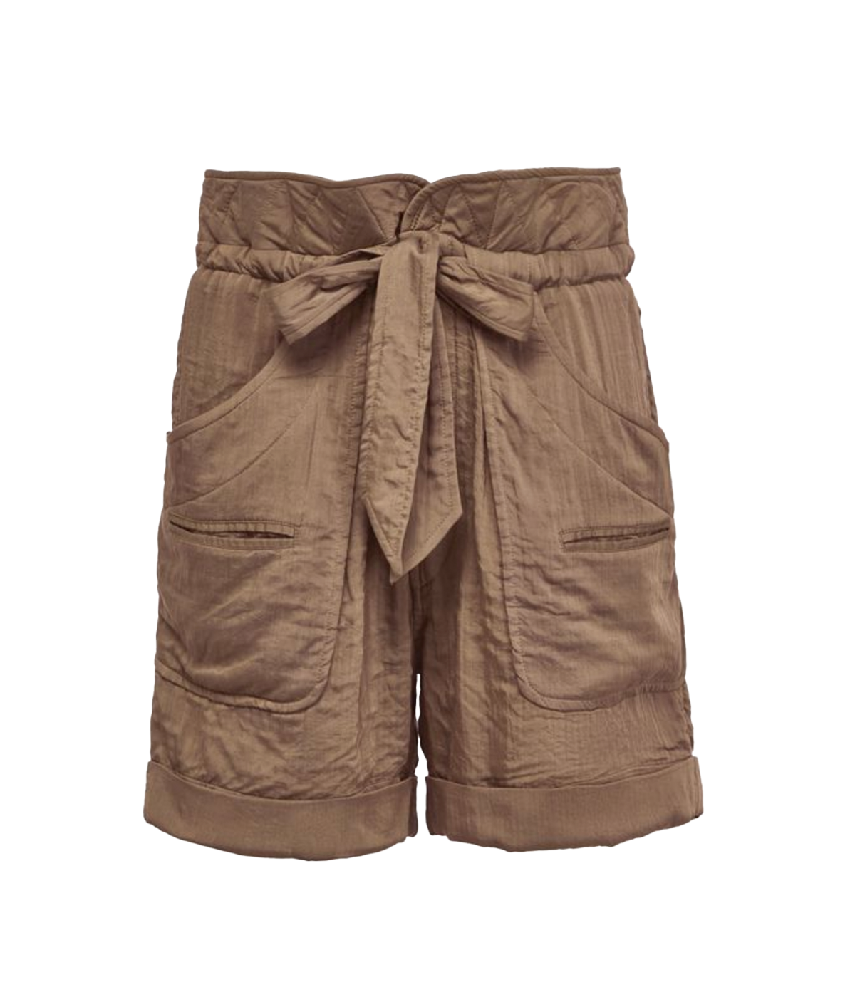 ALT text: Sereni shorts in khaki by Isabel Marant featuring a high-waisted fit, pleated detailing, and a tailored yet relaxed silhouette.