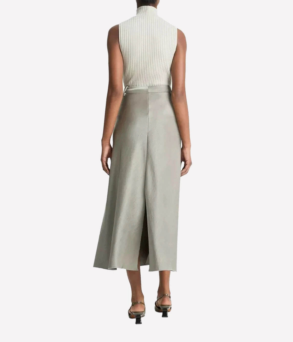 Satin Trouser Skirt in Smoky Moss