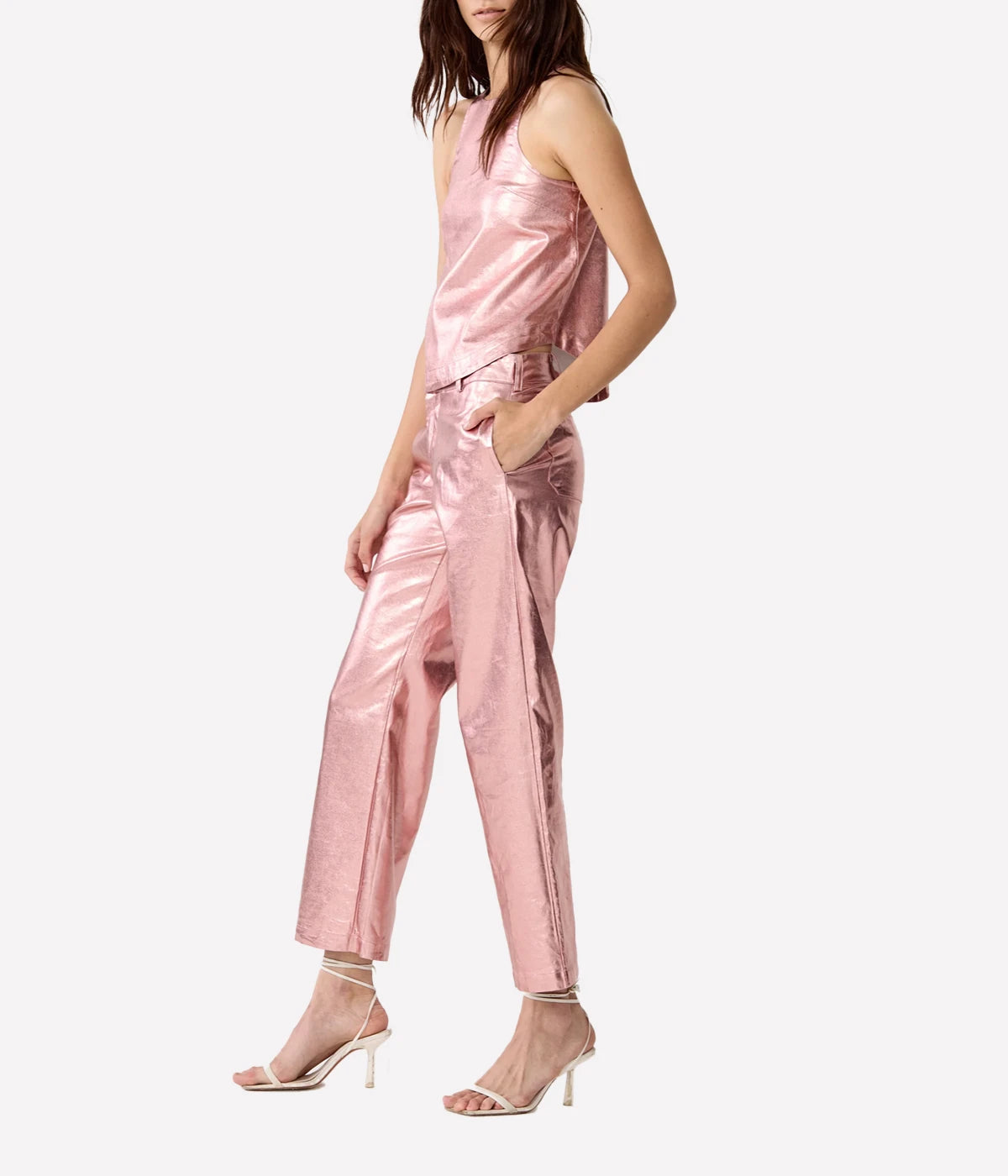 Astro Metallic Linen Pant in Pink