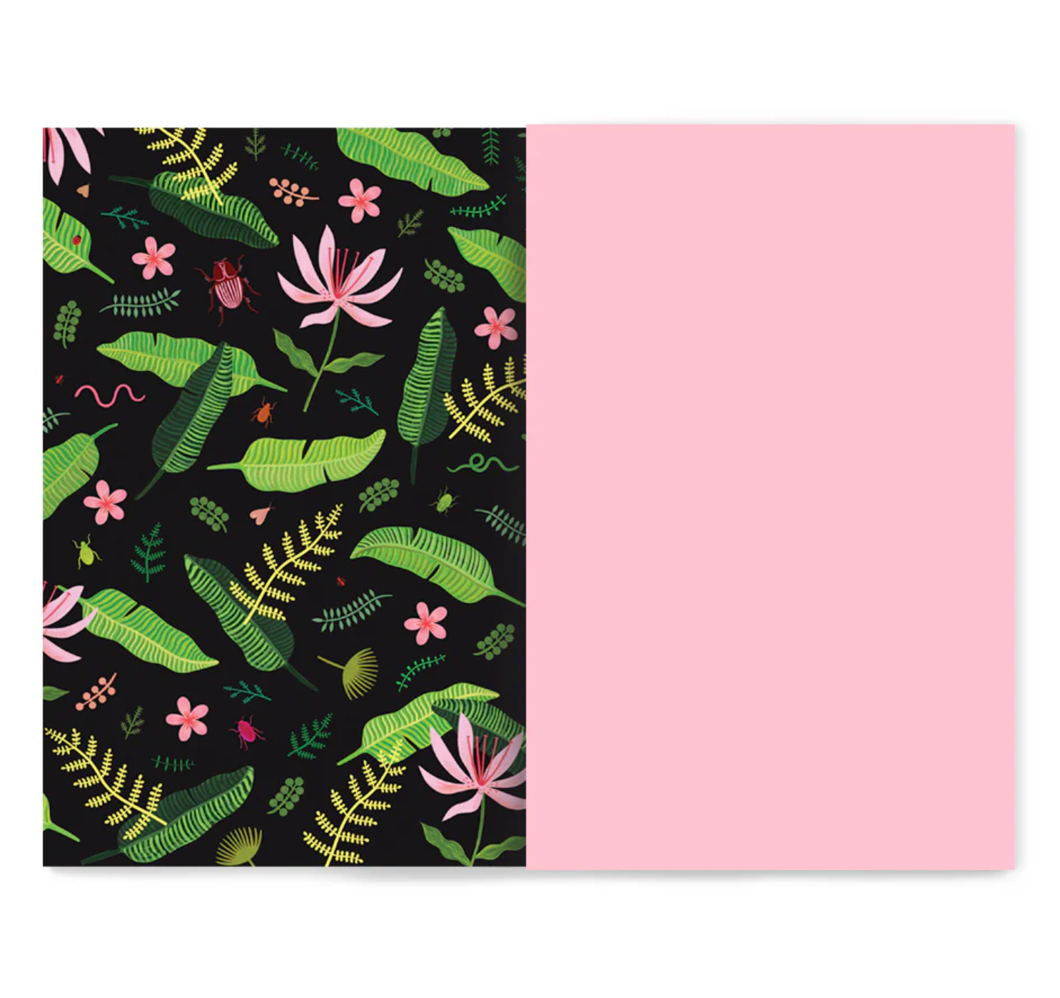 Mini notepad with a bold snake and beetle design on the cover, featuring compact dimensions and bright pink tear-off pages for stylish note-taking.