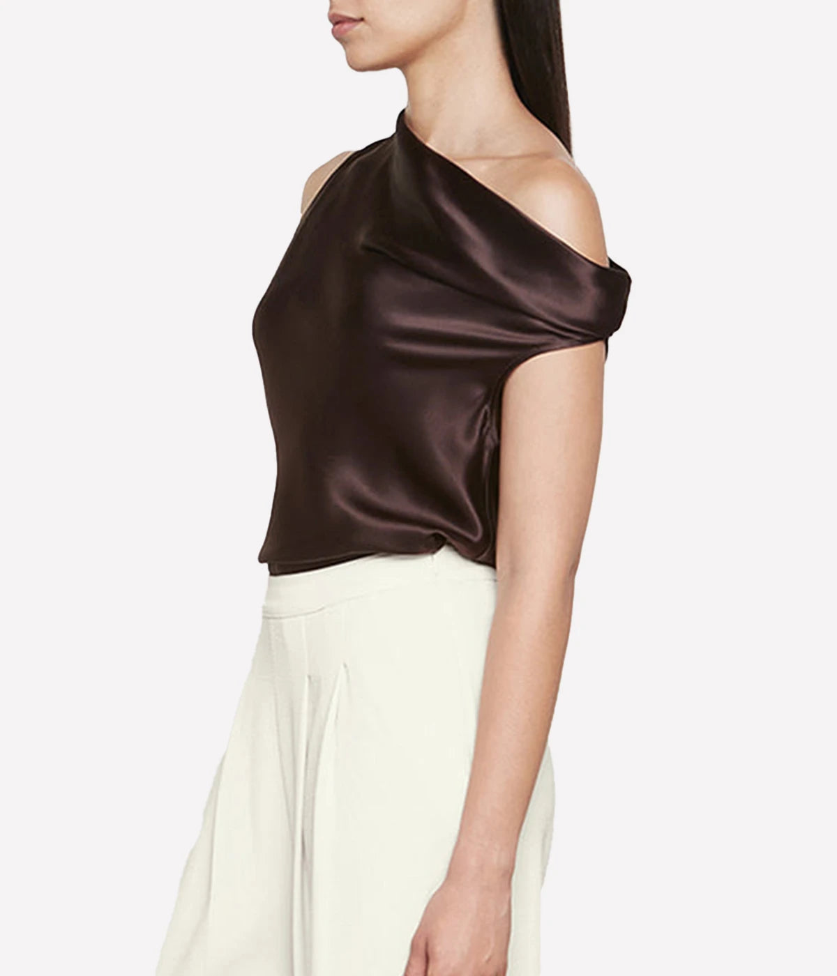 Silk Bias Off Shoulder Top in Brown