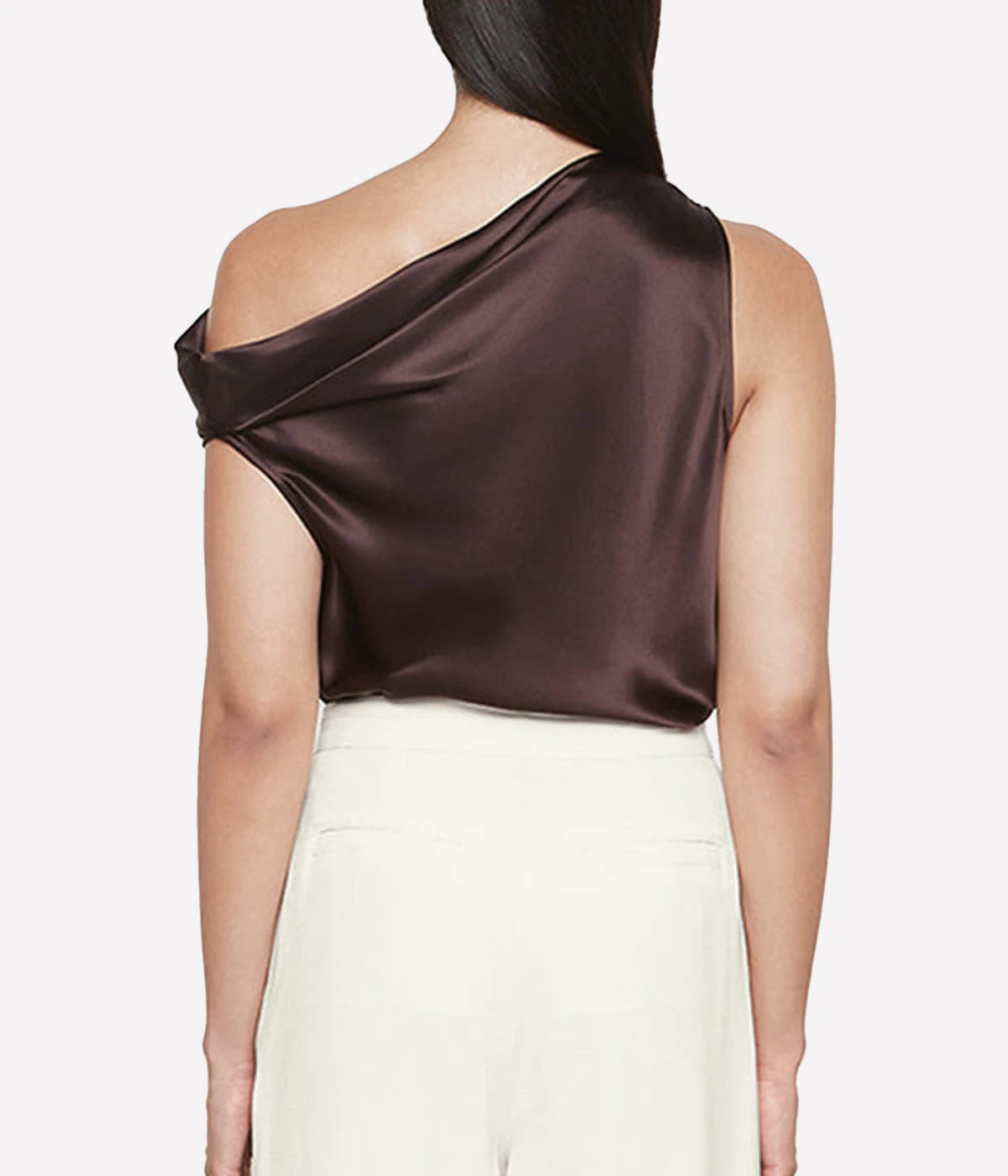 Silk Bias Off Shoulder Top in Brown