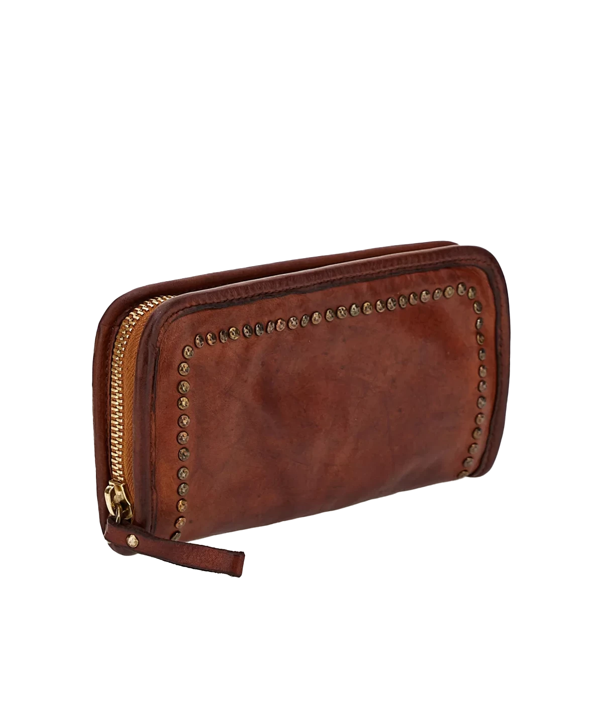 Small Studded Wallet in Cognac