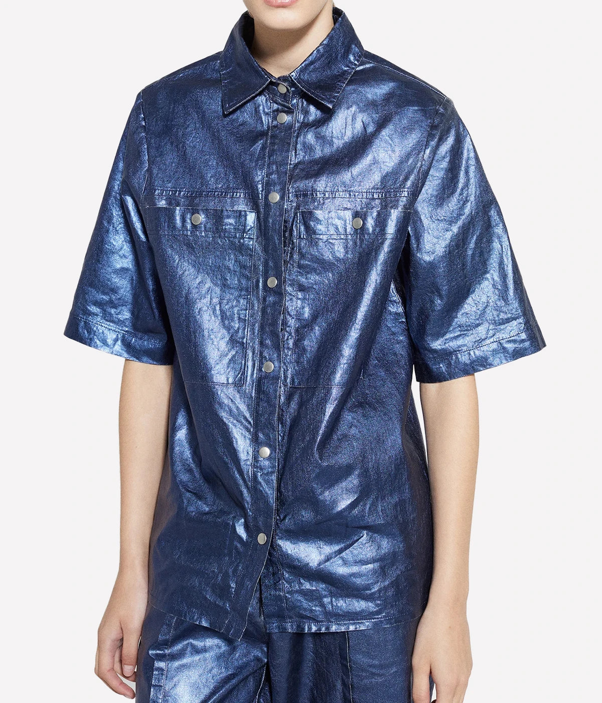 Soho Metallic Linen Shirt in Dark Blue