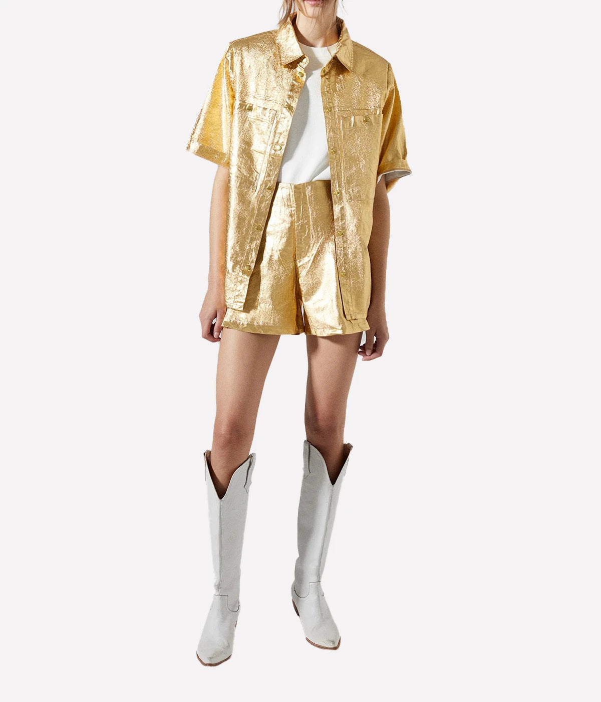 Soho Metallic Linen Shirt in Gold