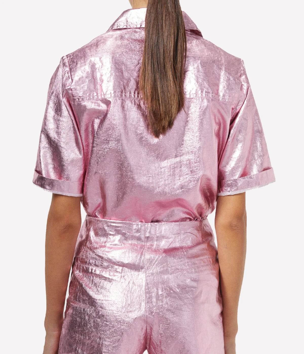 Soho Metallic Linen Shirt in Pink