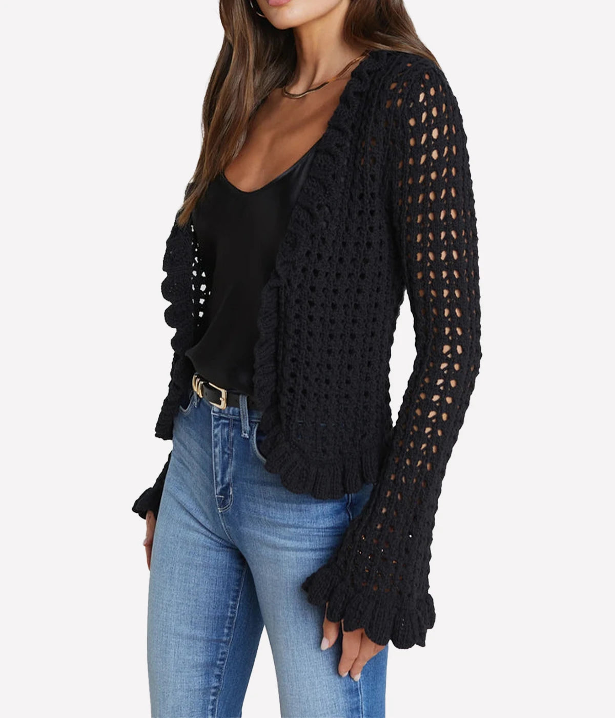 Solaris Open Stitch Cardi in Black