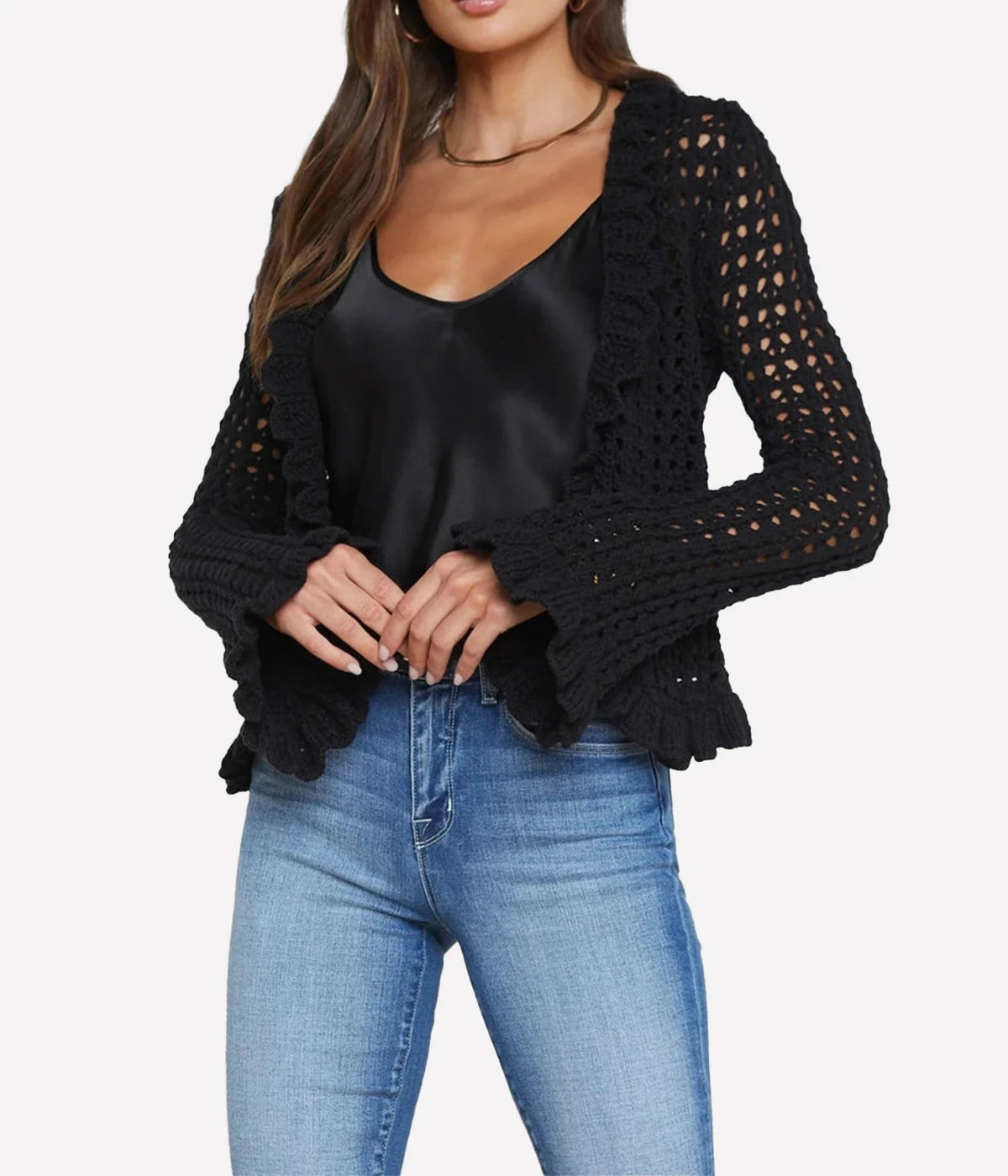 Solaris Open Stitch Cardi in Black