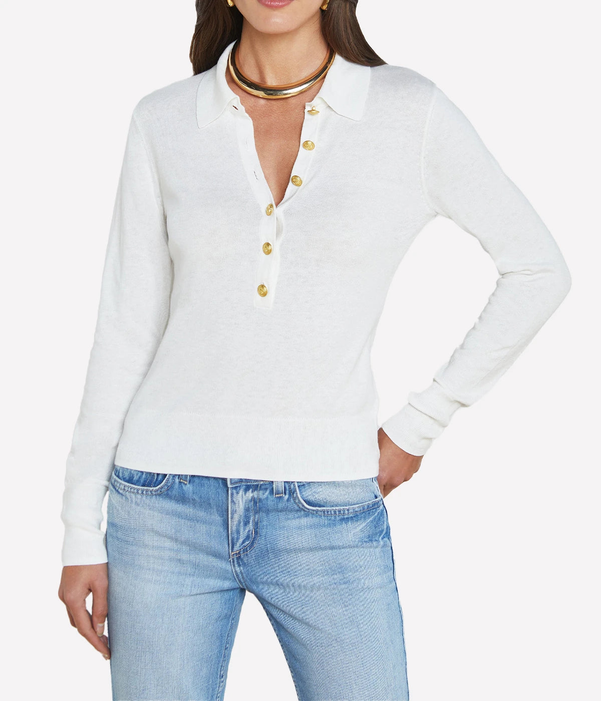 Sterling Collared Sweater in White Gold