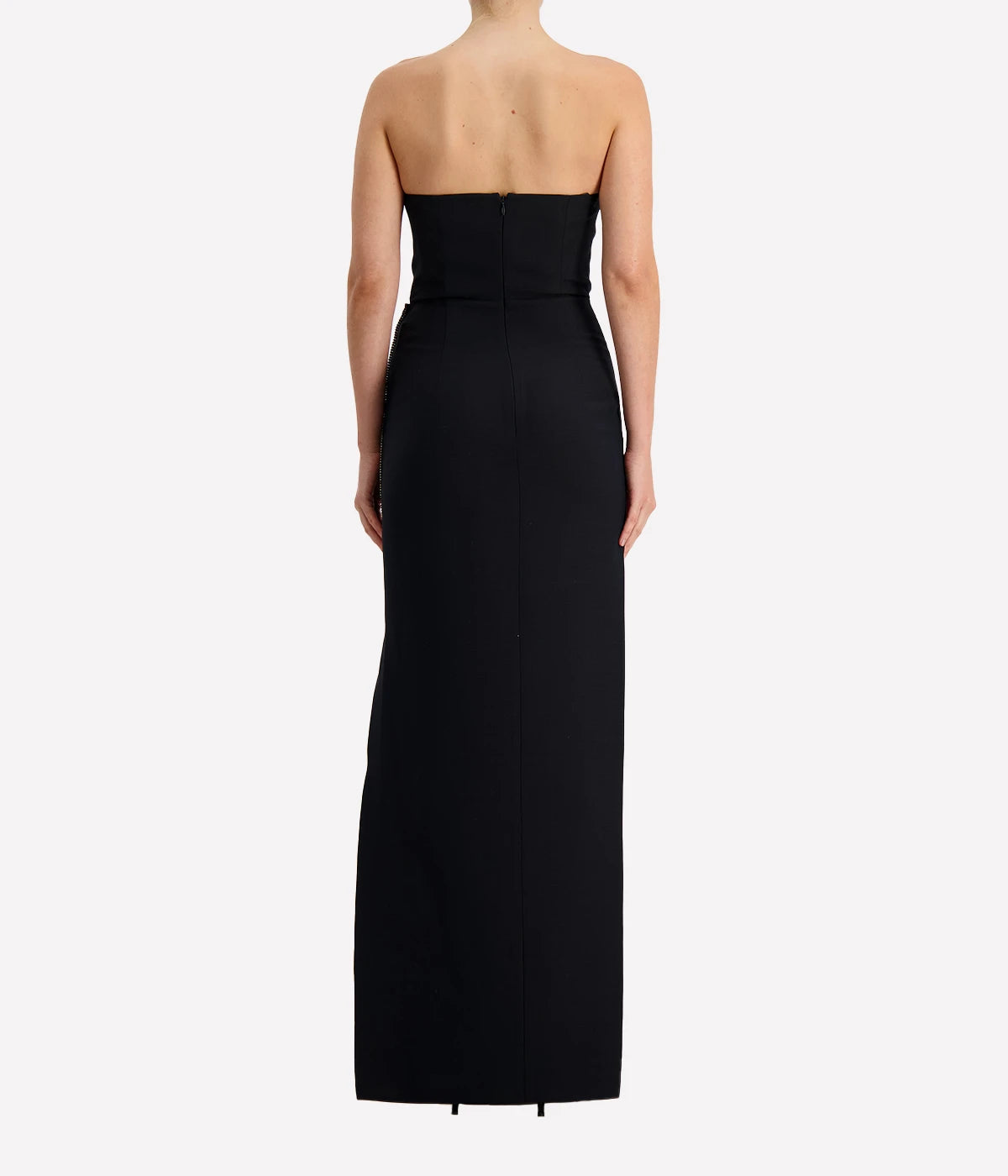 Strapless Silk Embellished Maxi Dress in Black