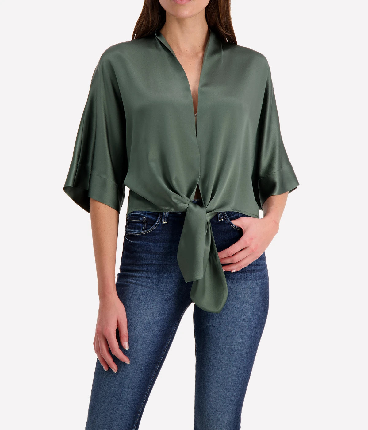 Dolman Tie Front Blouse in Thyme