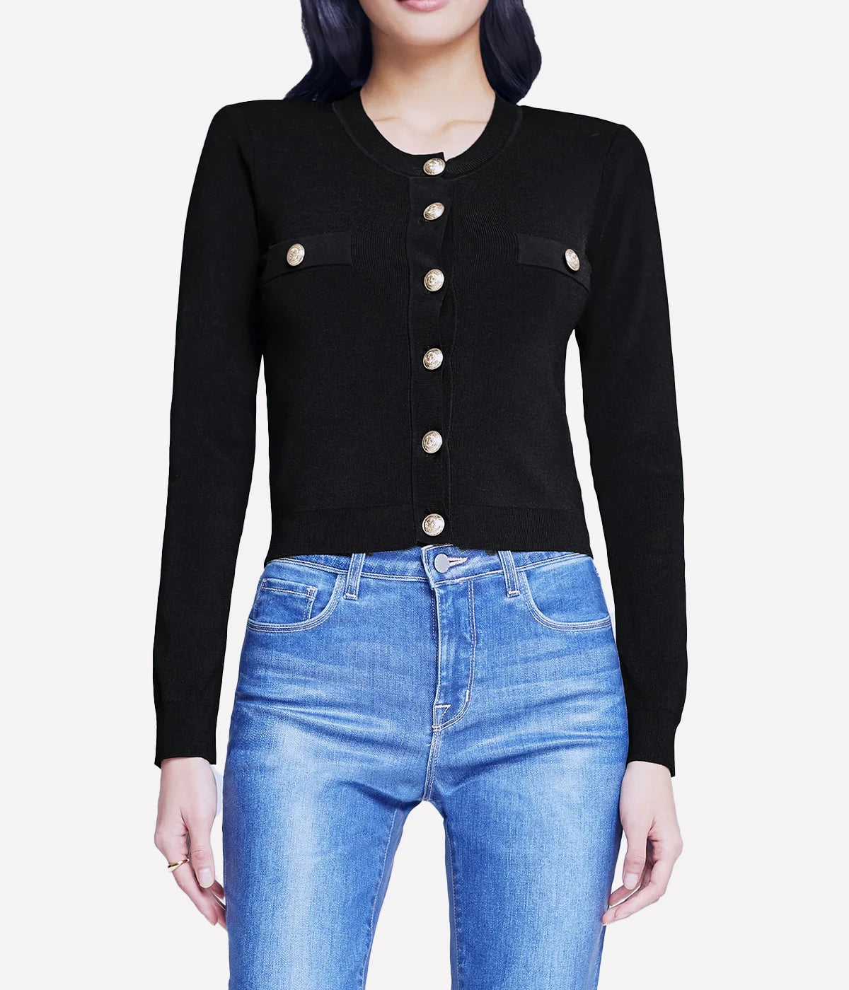 Toulouse Crop Crew Neck Cardigan in Black