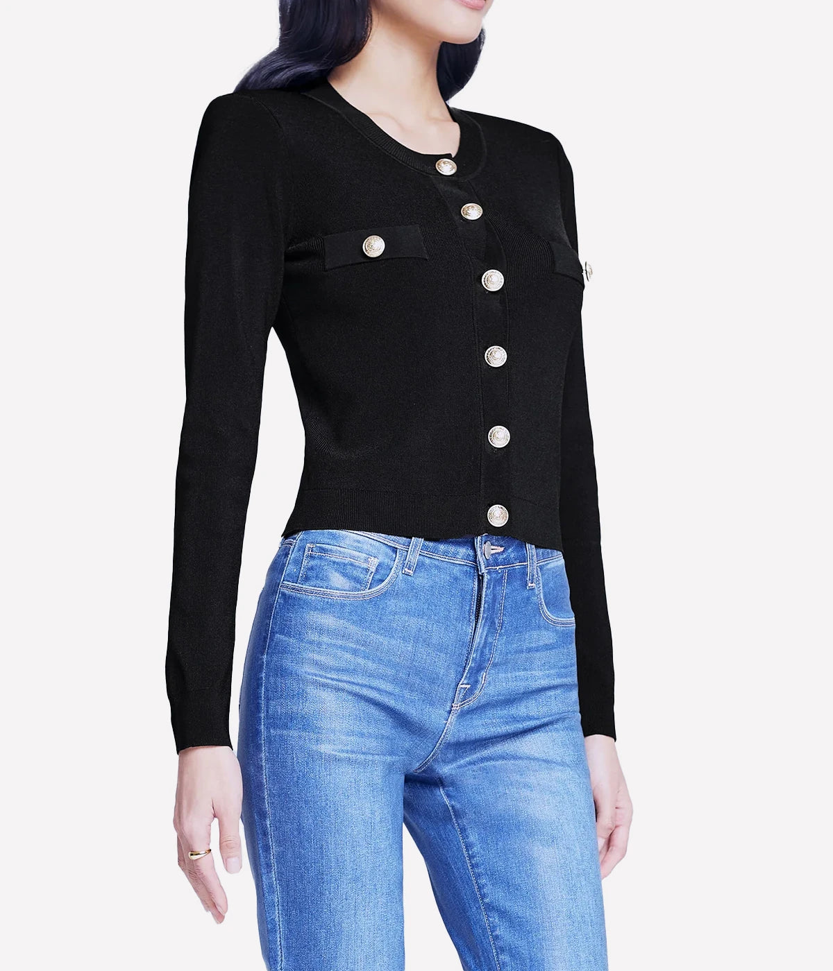 Toulouse Crop Crew Neck Cardigan in Black