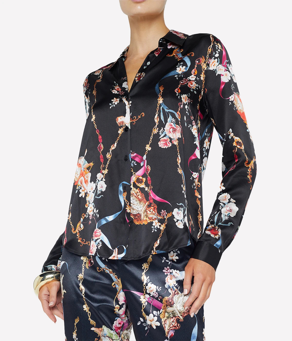 Tyler Long Sleeve Blouse in Black Multi Rococo Angel