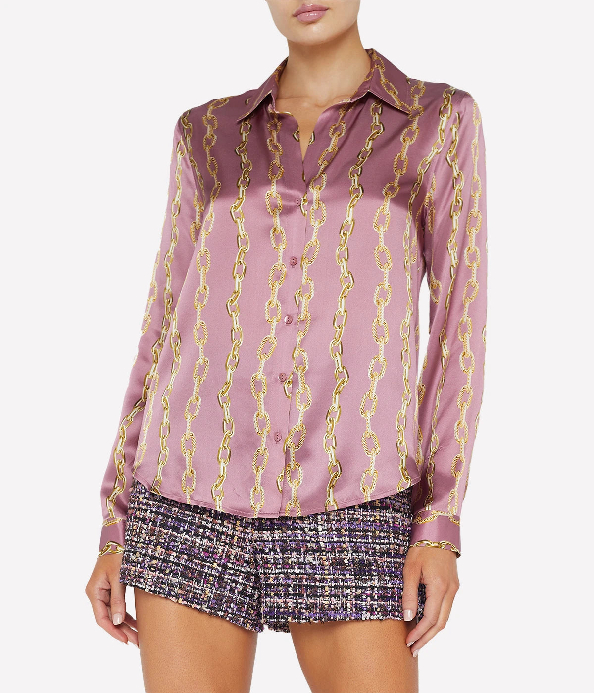 Tyler Long Sleeve Blouse in Mauve Rose Metallic Chain