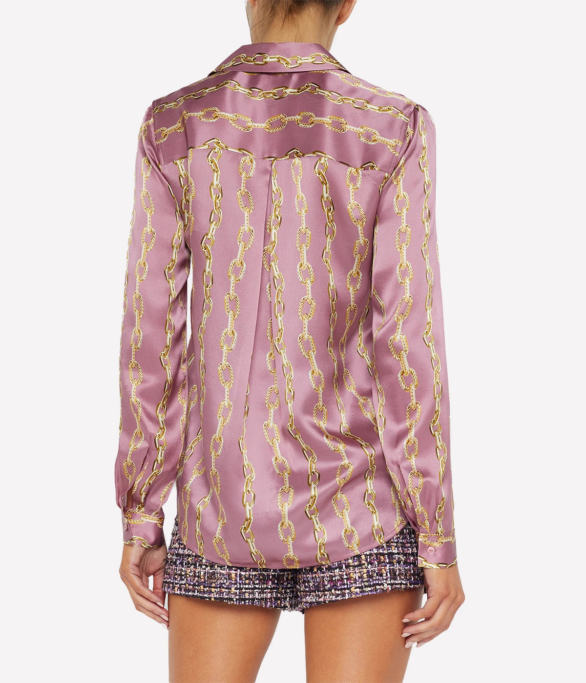 Tyler Long Sleeve Blouse in Mauve Rose Metallic Chain