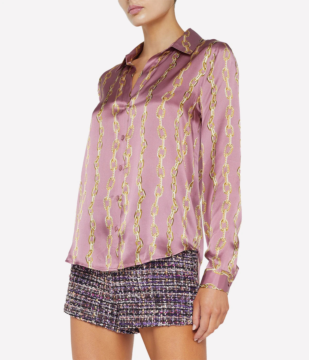 Tyler Long Sleeve Blouse in Mauve Rose Metallic Chain