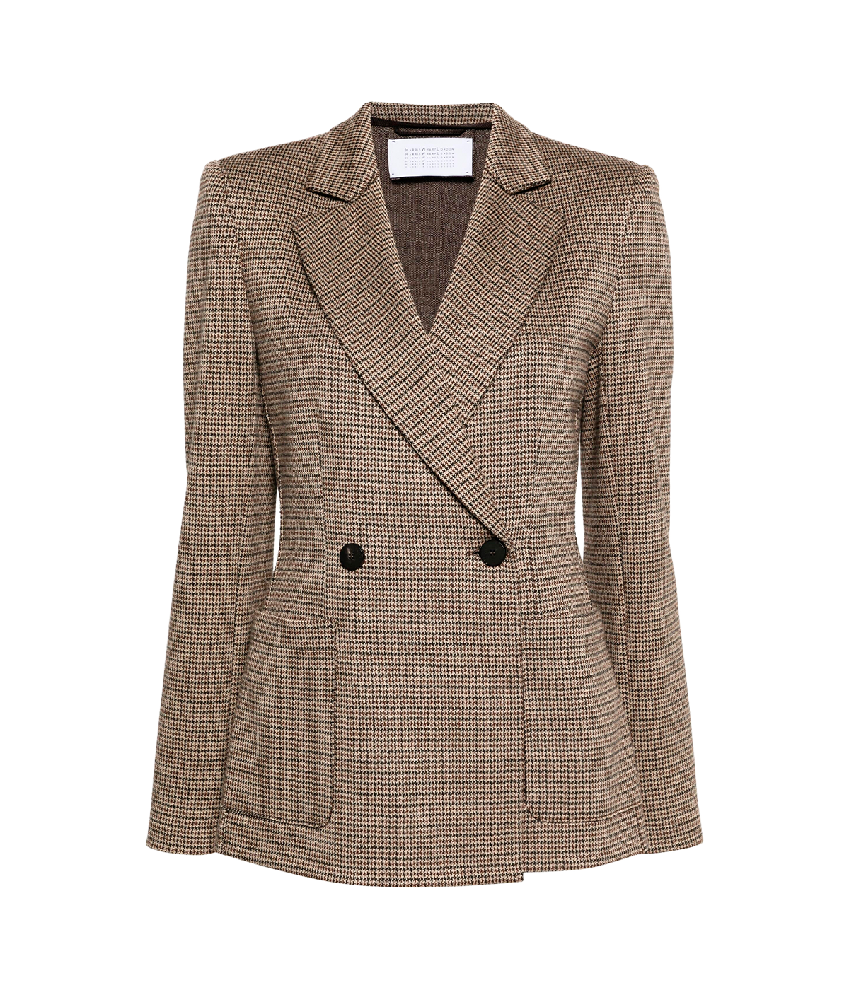 Women Blazer with Shoulder Pads in Beige Houndstooth