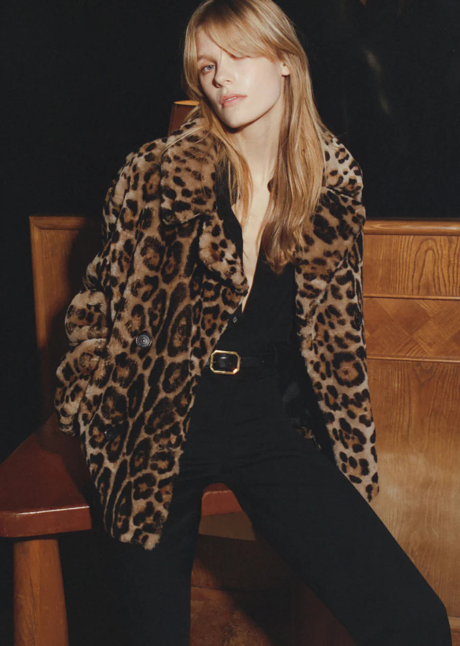 Cleophee Shearling Coat in Leopard Print