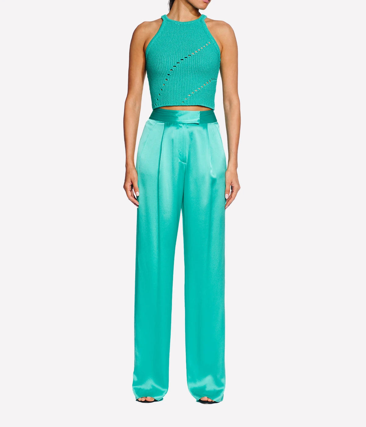Wide Leg Silk trouser in Turquoise