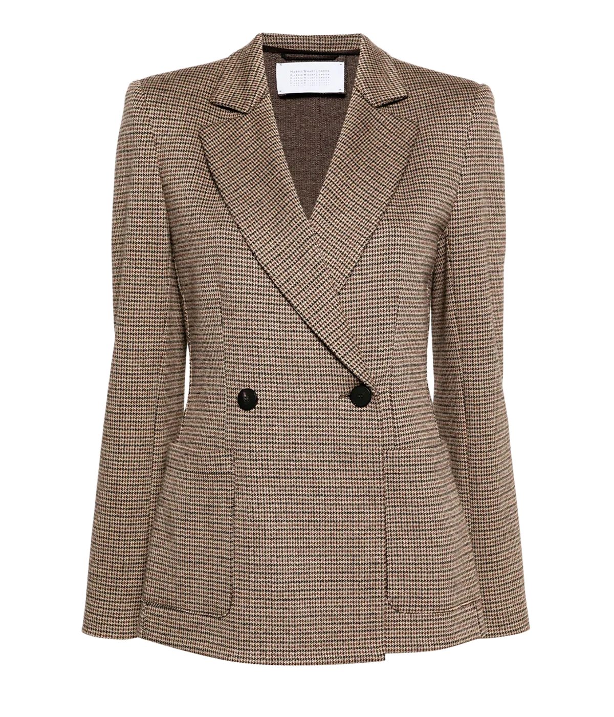 Women Blazer with Shoulder Pads in Beige Houndstooth