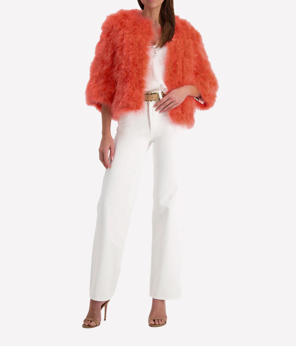 Yves Feather Jacket in Flamingo