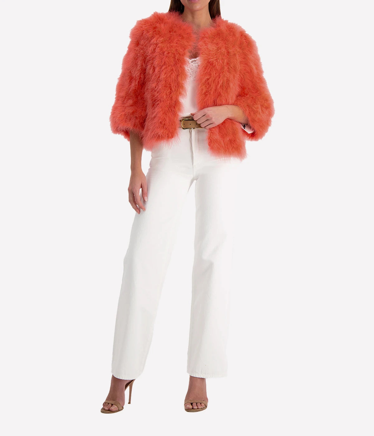 Yves Feather Jacket in Flamingo