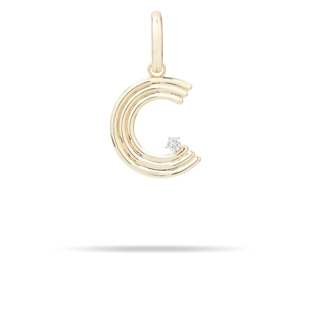 Groovy Diamond Initial C Charm 14K