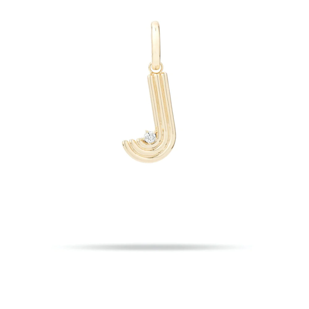 Groovy Diamond Initial J Charm 14K