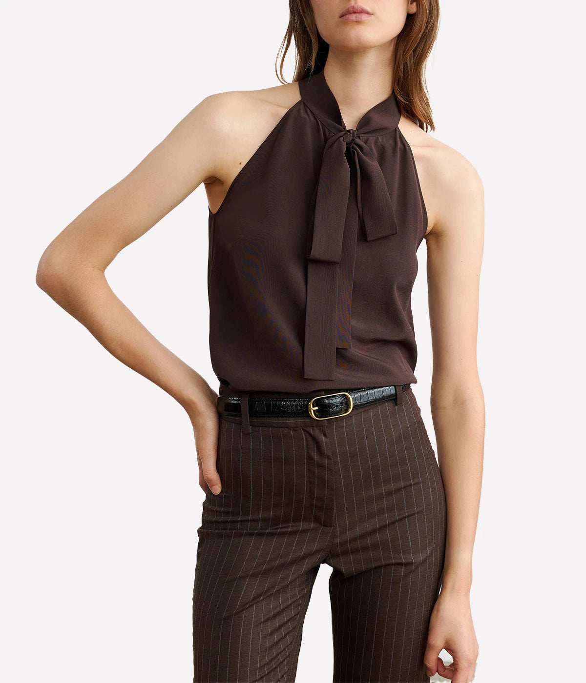 Zelie Halterneck Top in Dark Brown