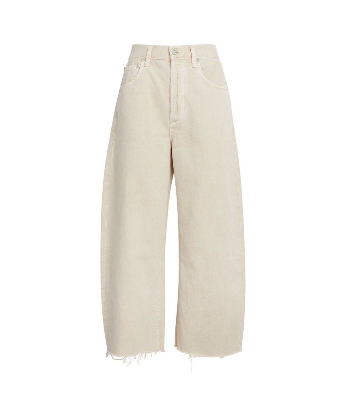 Ayla Raw Hem Jean in Almondette by Citizen of Humanity, featuring a relaxed vintage-inspired fit with a raw hem finish and a soft, neutral hue for versatile styling.