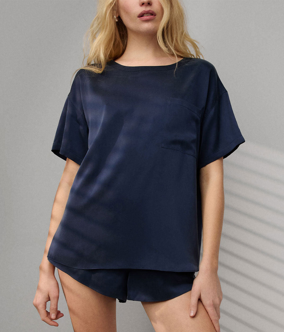 Washable Silk Tee Set in Deep Blue