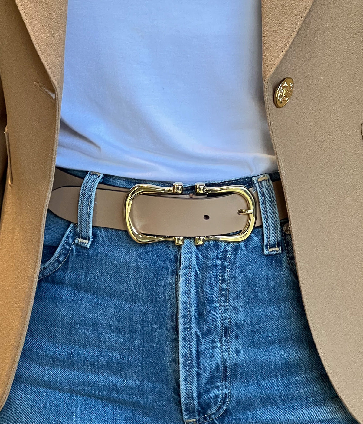 Gold Baby Nicky X Belt in Cappuccino