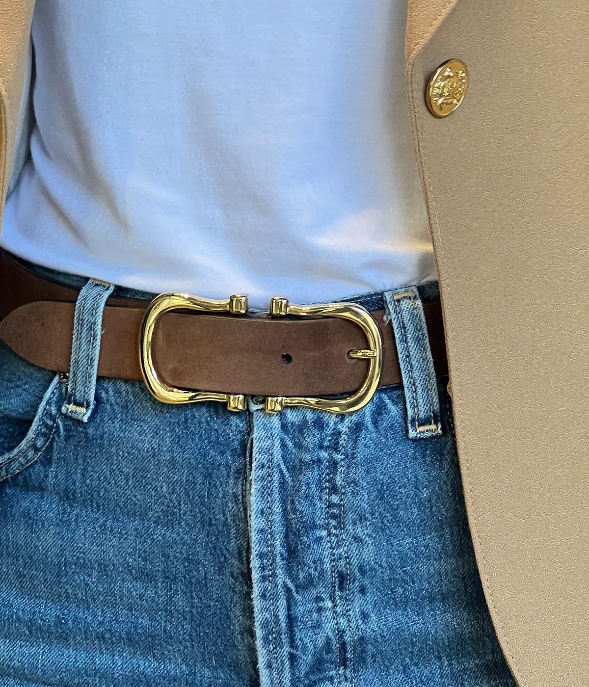 Gold Baby Nicky X Belt in Chocolate
