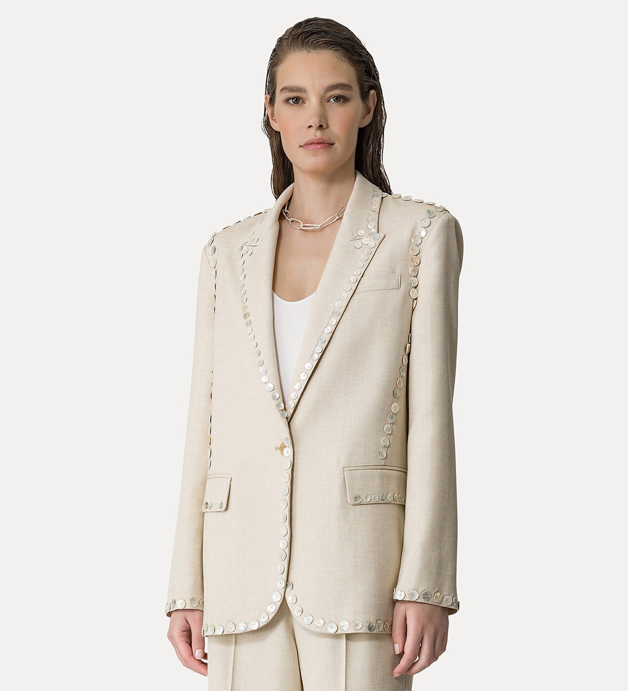 Pearl Embroidered Jacket in Dune