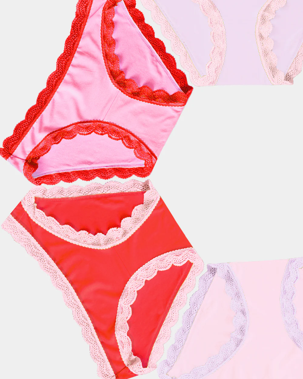 Knicker Four Pack in Pink & Red Sollid