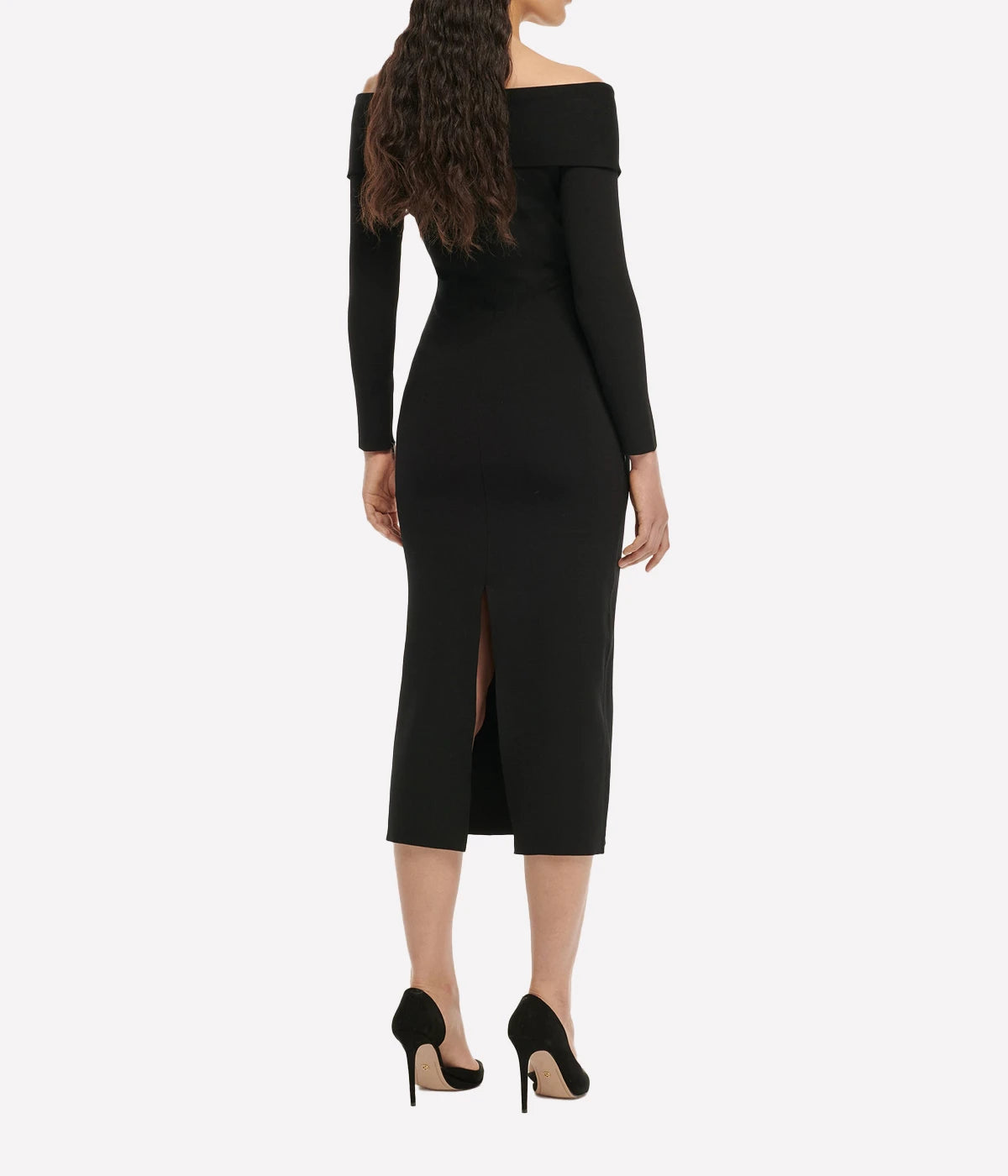 Long Sleeve Knit Midi Dress in Black