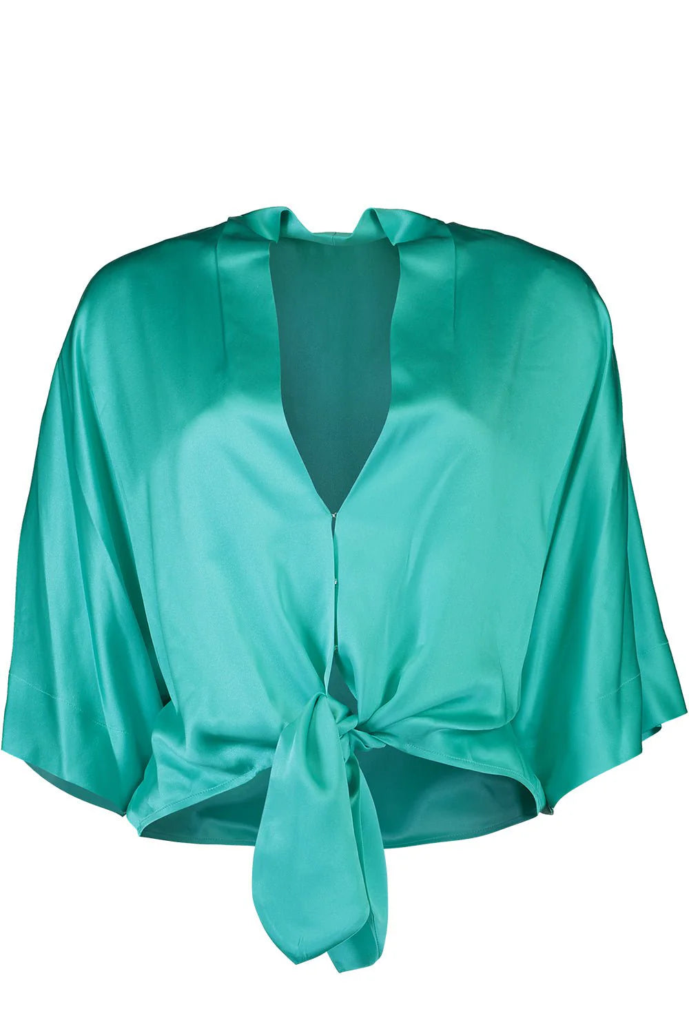 Dolman Tie Front Blouse in Turquoise