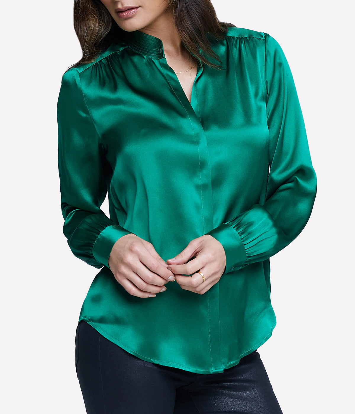 Bianca Band Collar Blouse in Clover Green