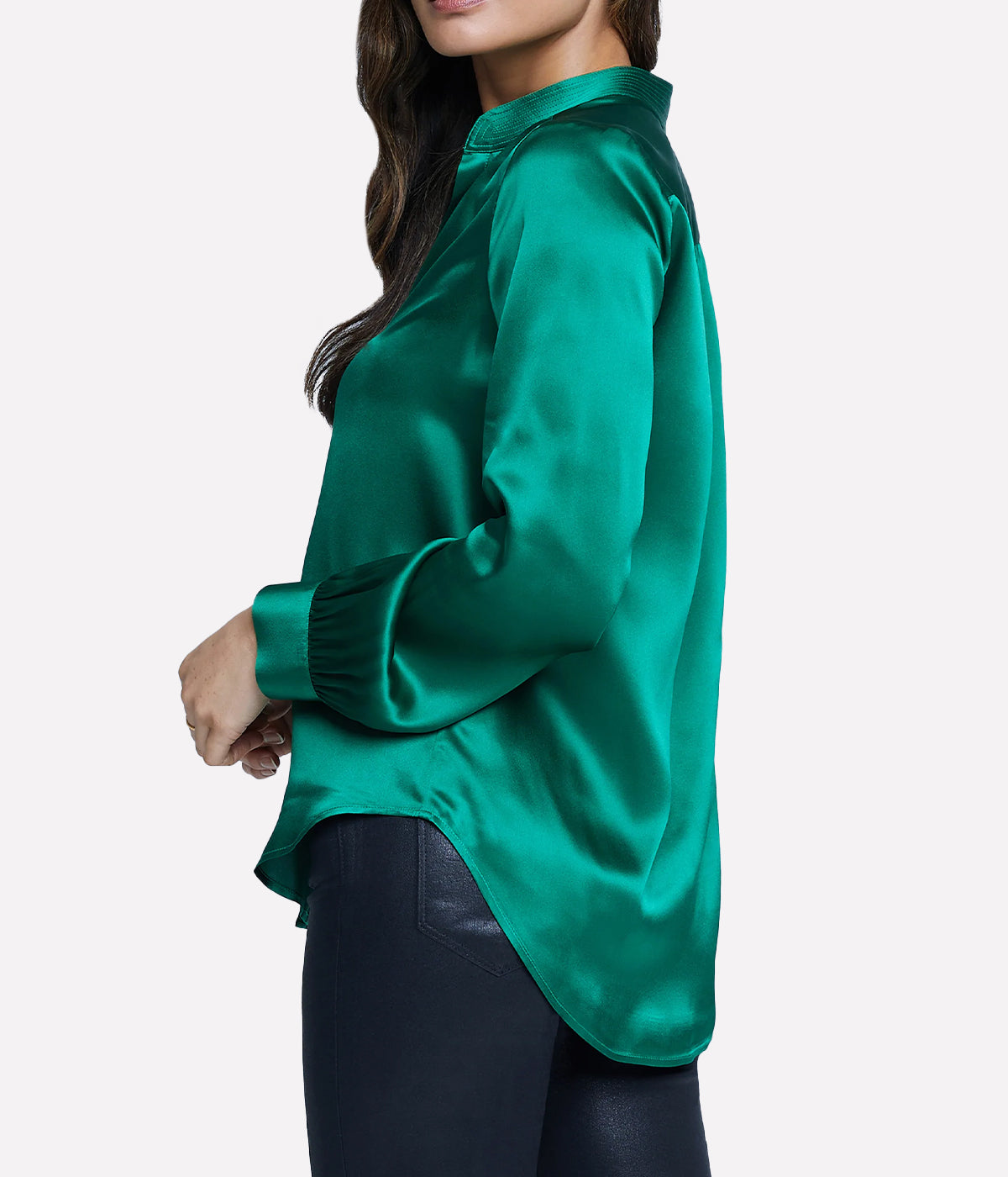 Bianca Band Collar Blouse in Clover Green