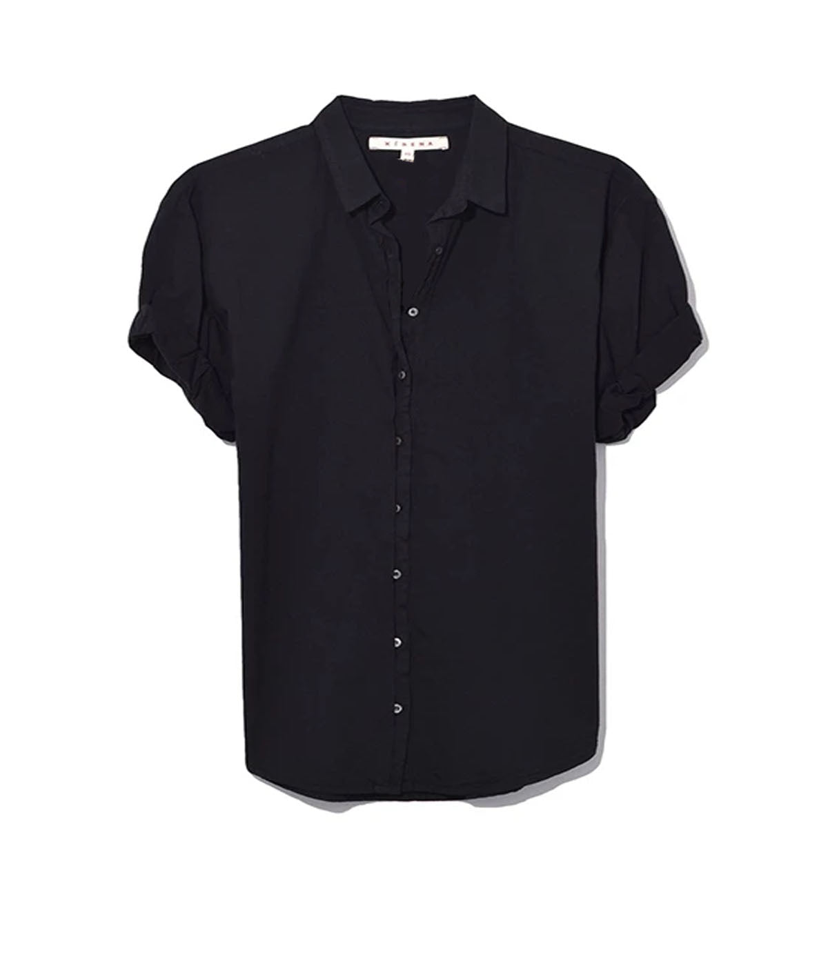 Lightweight feminine button-down blouse with petit collars and rolled sleeves, made from 100% cotton in a relaxed fit