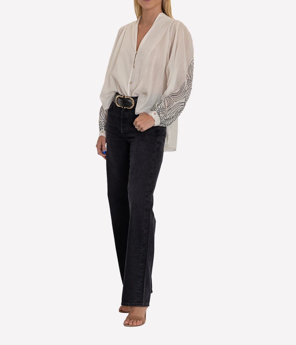 Il Voile Ricamato Wide Sleeve Shirt in Pure