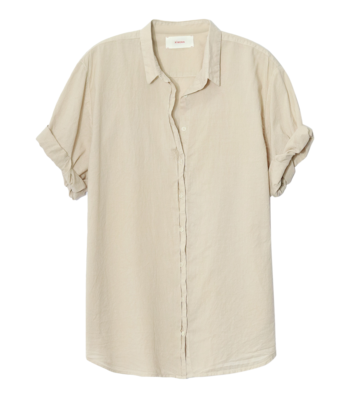 Feminine lightweight button-down blouse with petit collars and rolled sleeves, crafted from 100% cotton for a breathable, effortless fit