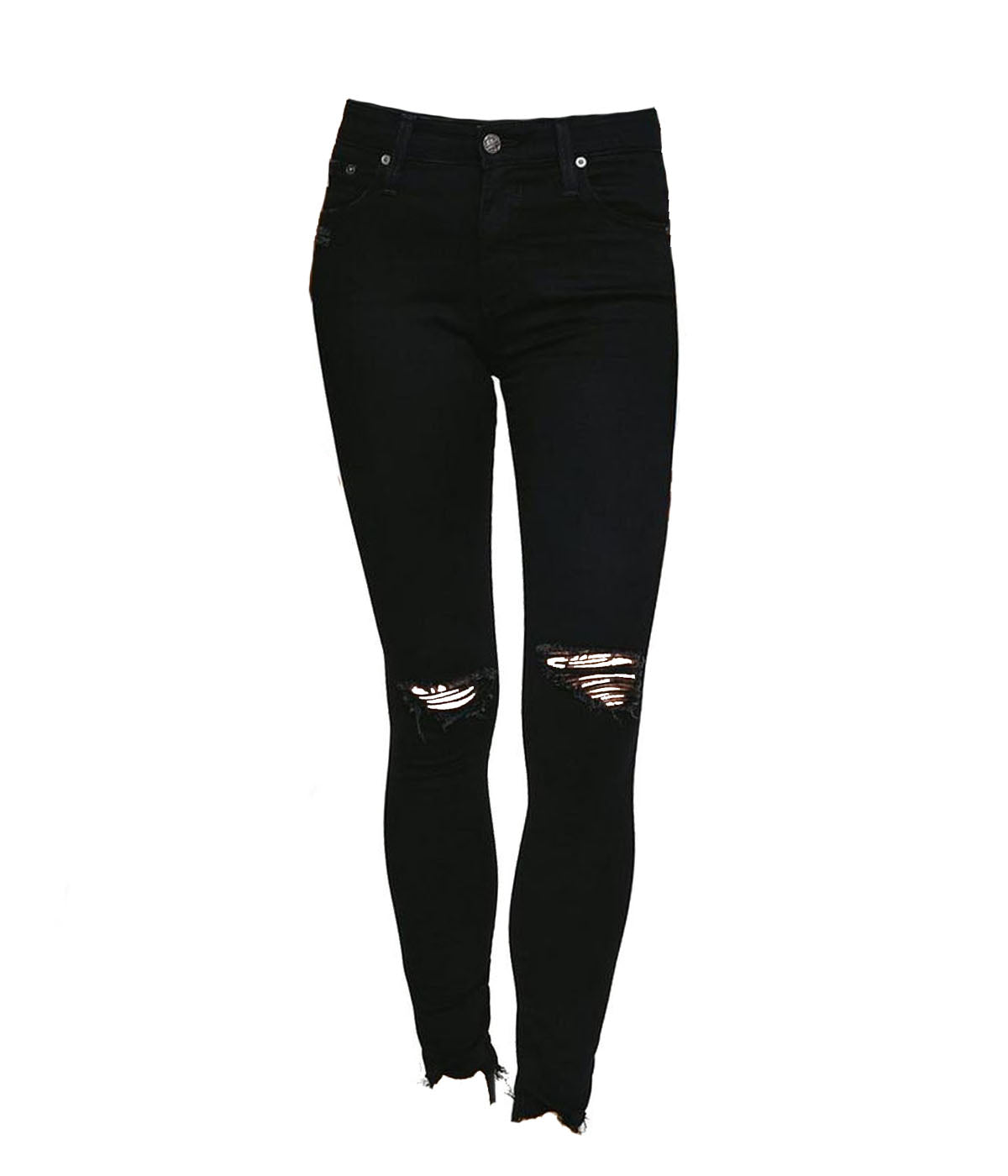 The Farrah Skinny Ankle Jean in 1 Year Midnight Black Destructed